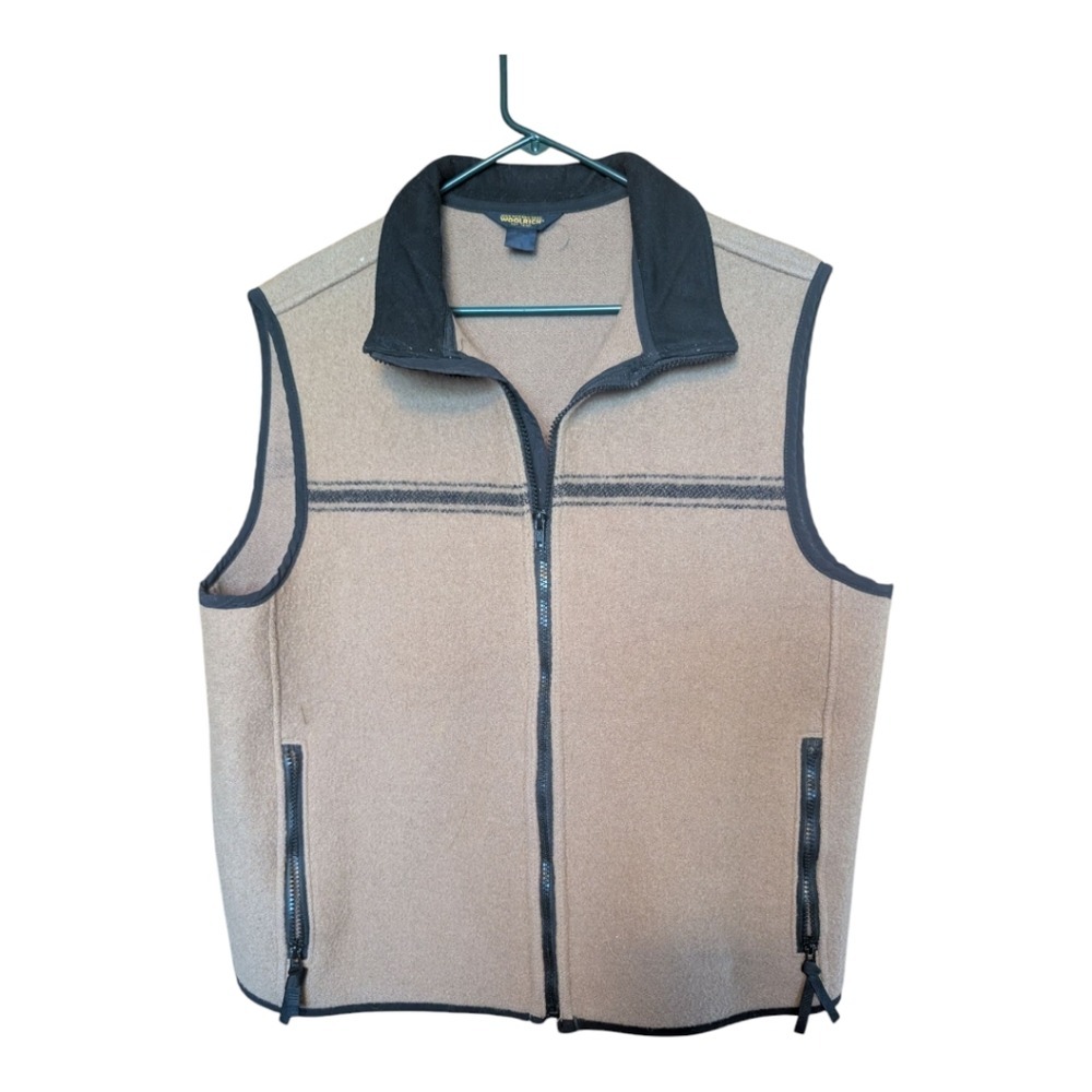 John Rich and Bros Woolrich Vest VTG Lane Wool Beige with black Sz LG‎ USA Made